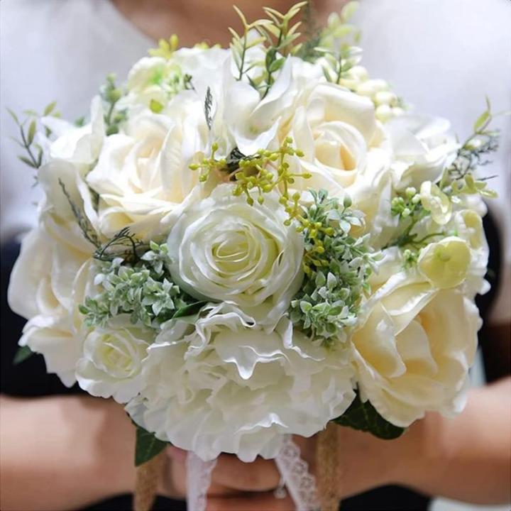 Hochzeitsstrauß for die Braut mit künstlichen Blumen, DIY-Sträuße, romantischer Hochzeitsstrauß, Brautsträuße, künstliche Blumen(White)
