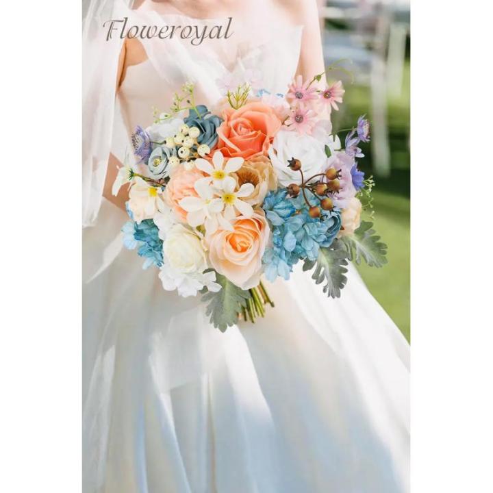 Künstliche Blumen Combo Fee Blau Blumen Mix Seidenblumen Gefälschte Rosen mit Stielen für DIY Hochzeit Brautsträuße Babyparty Blumenarrangement Tischaufsätze Heimdekorationen