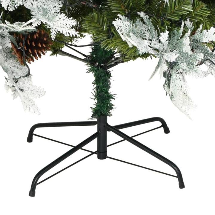 Künstlicher Weihnachtsbaum mit LED Beleuchtung Weihnachtsbaum mit Schnee mit Tannenzapfen Grün und Weiß PVC 225 x 120 cm