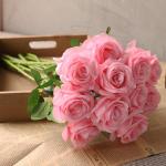 Kunstmatige Zijde Roos Bloem Enkele Stam Levensechte Nep Roos voor Bruiloft Boeket Bloemenarrangementen Huis Feest Bloemstuk Decoratie, 10 stuks (Roze)
