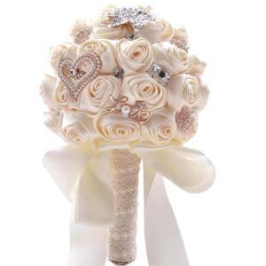 Hochzeitsstrauß for die Braut mit künstlichen Blumen, wunderschöne Hochzeitsblumen, Brautsträuße, künstlicher Hochzeitsstrauß, funkelnder Kristall mit Perlen