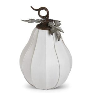 K&K Interiors 41552D-WH-2 38,1 cm weißer Spaltleder-Kürbis mit Metallblättern