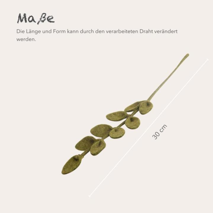 Gry & SIF Kunstbladtakken, flexibele steel, decoratieve tak van vilt, kunstplant, boeket binden, bruiloften, doe-het-zelfprojecten, handgemaakt, Fairtrade I 30 cm, 3 x groen
