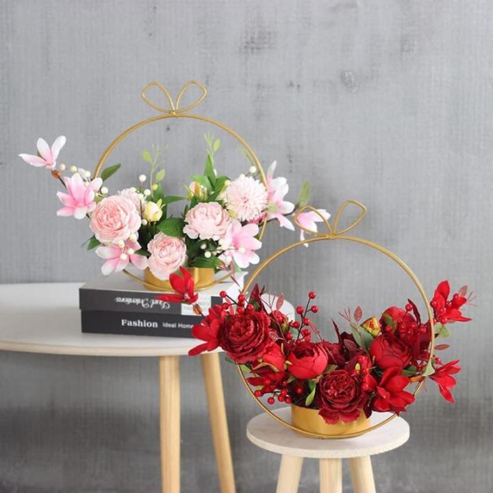 Kunstblumen Künstliche Pflanze, künstliche Pflanze, künstliche Seidenrose mit rundem Metallsockel für Büro, Zuhause, Küche, Garten, Festival-Dekoration für jeden Anlass