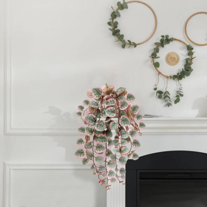 als echt, hangende , 43 cm, decoratieve planten, kunstplant in pot, hangende eucalyptus, plastic planten voor slaapkamer, woonkamer, kantoor, decoratie, roze