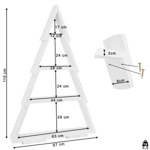 Dekorativer Weihnachtsbaum aus Holz mit 4 Ablagen für Weihnachtsschmuck. Handgefertigter Baum 110x86cm. Stehende oder hängende Dekoration. Dekoration für den Innen- und Außenbe