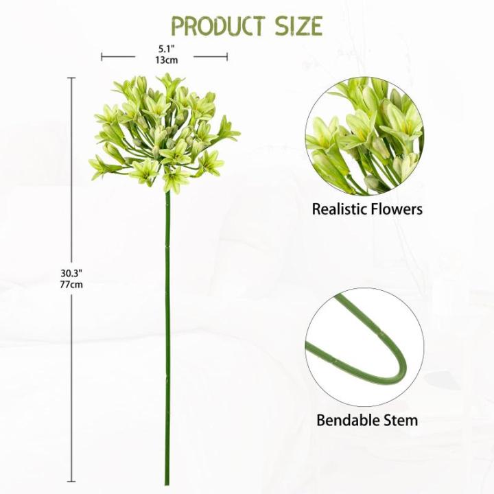 5 stuks kunstbloemen, sierlelie als echte kunstmatige agapanthus, bloemen, 75 cm lengte, lentebloemen, groene decoratieve bloemen voor bloemstuk, thuis, resto, kantoordecoratie
