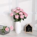 12 stuks Kunstmatige Rozen, 53cm Kunstrozen Enkele Lange Steel , Realistische voor Bruiloftsboeket, Thuis Tuin Woonkamer Hotel Kantoor Decoratie (Rosa)