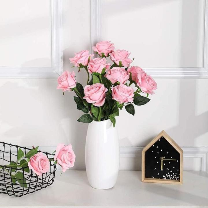 12 stuks Kunstmatige Rozen, 53cm Kunstrozen Enkele Lange Steel , Realistische voor Bruiloftsboeket, Thuis Tuin Woonkamer Hotel Kantoor Decoratie (Rosa)