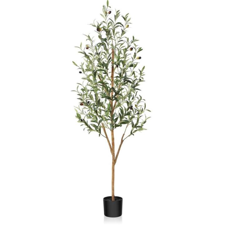 Kunstmatige olijfboom, 150 cm, grote kunstplant met natuurlijke houten stam en vruchten, kunstmatige olijfboom in pot, voor huis, slaapkamer, kantoor, tuindecoratie (1 stuks)