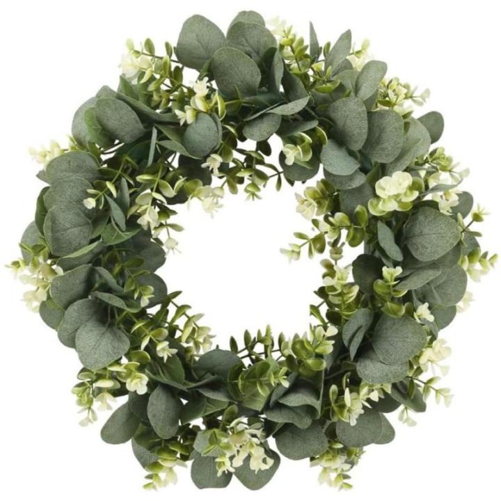 Künstlicher Eukalyptuskranz für Haustür, Herbstkranz Grüne Blattkranzgirlande für Fenster Hochzeit Home Veranda Dekor - 33 cm