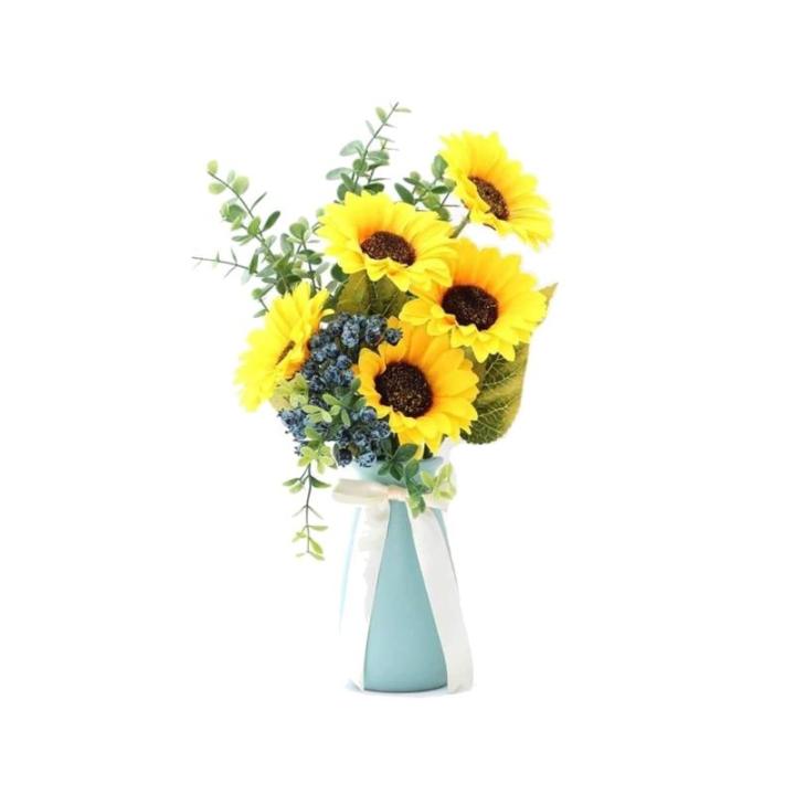 Kunstblumen Künstlicher Sonnenblumenstrauß in Vase – Seidenblumen für Heim- und Partydekoration, künstliche Blumen, Hochzeitsstrauß für die Dekoration für jeden Anlass