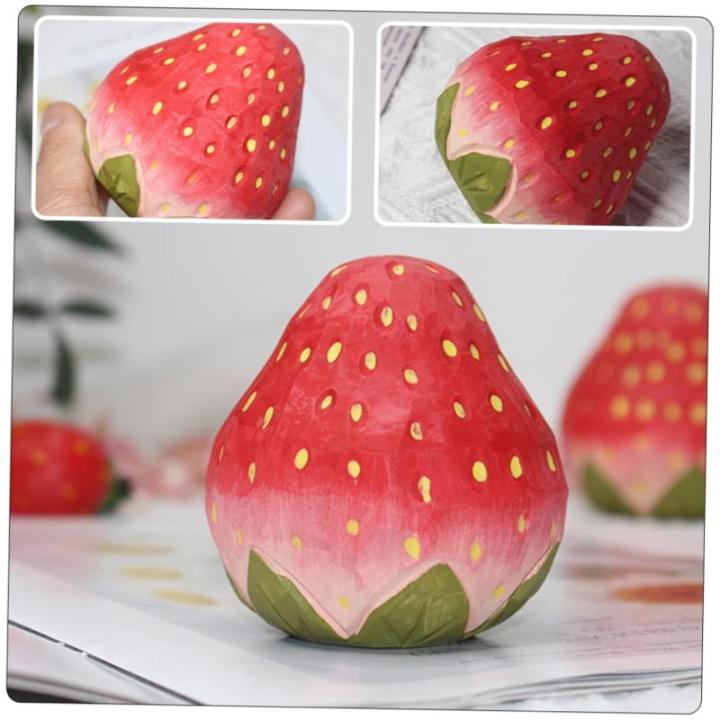 4 Stück Erdbeergarnitur bürodeko büro Dekoration Kreatives Tischdekor wohnzimmerdeko künstliche rote Erdbeeren naturgetreue Fruchtdekorationen Fruchtmodell Foto-Requisite höl