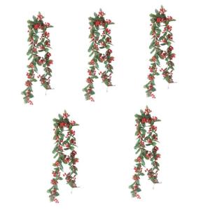 5st Rattan-Dekoration Rattan-anhänger Beerengirlande Grüne Reben DIY Weihnachtsgirlande Hängende Rebe Pflanzendekorationen Grüne Dekorationen Eukalyptus-dekor Anlage Rot Plasti