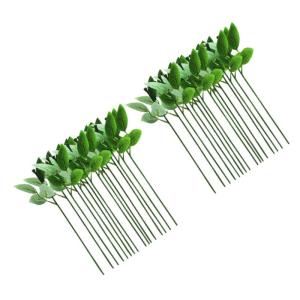 40 STK Rosenstiel künstliche blüten Artificial gefälschter Pflanzenstab Rosenblätter gefälschte Stiele DIY Bindedrähte Material für künstliche Blumen Kunststoff Green