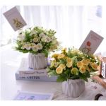 Kunstblumen Künstliche Topfblumen，Kleine Bonsai für Hochzeit Zuhause Schreibtisch Tischplatte Outdoor，Mehrfarbig（Weiße Keramikvase） für jeden Anlass