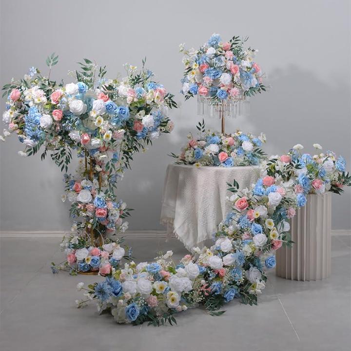 24in Durchmesser Rose Blume Kugeln & Blume Kranz, gefälschte Blumen Rosen Kugeln, künstliche Florale Kugel für Mittelstücke Tische, Party, Valentinstag (Blue Ball,60cm)