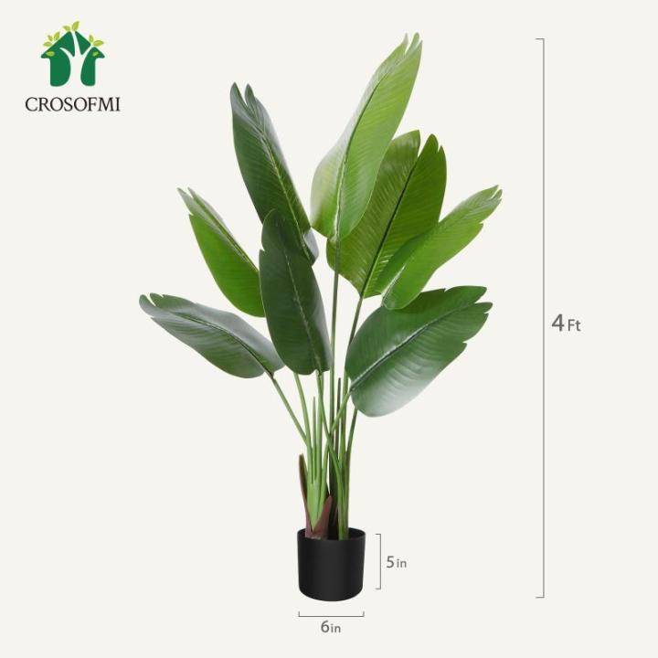 Künstliche Paradiesvogel Pflanze 120cm künstliche Tropische Palme mit 8 Blättern perfekte künstliche Pflanzen im Topf für drinnen und draußen Haus Büro Garten Moderne Dekora
