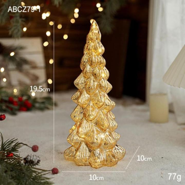 Exquisiter Glas-Weihnachtsbaum mit Lichtern, Glas-Weihnachtsbaum mit Lichtern, Tischplatte, dekorativer Weihnachtsbaum, Leuchtturm-Ornamente (A)