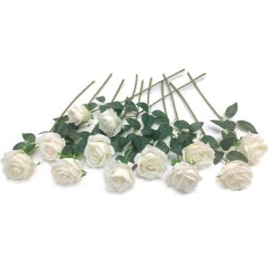 12 stuks Kunstmatige Rozen, 53cm Kunstrozen Enkele Lange Steel , Realistische voor Bruiloftsboeket, Thuis Tuin Woonkamer Hotel Kantoor Decoratie (Weiß)