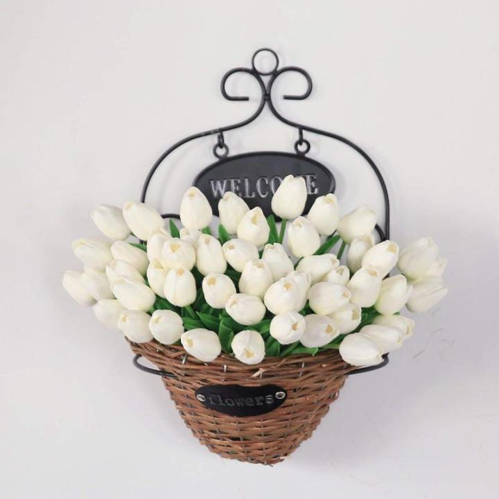 10 stuks PU Real Touch Latex Kunstmatige tulpen neptulpen bloemen boeketten bloemenarrangement voor huis kamer bruiloftsboeket middenstuk, wit