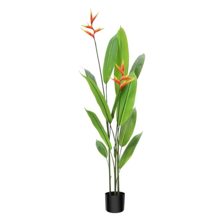 Strelitzie MN-KP-2212 Paradijsvogelbloem, kunstplant, kunstplant, decoratie, in zwarte pot, zeer realistisch, groen, 140 cm