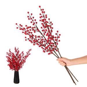 3 stuks kunstbessentakken rood 74 cm bessenstelen nep hulstbessen hulst bessen kerstbessentak kerstdecoratie prikkers takken voor kerstboom doe-het-zelf boeketten bruiloft feestdag