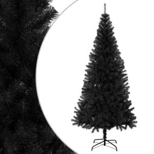 Kunstkerstboom met standaard, 180 cm hoog, kerstdecoratie, hoge kunstdennenboom, pvc en staal, zwart