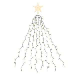 1,5 m kerstboom lichtketting met ring, 8 slingers en kerstboompiek ster, 210 LED kerstboomverlichting binnen met 8 modi, warm wit