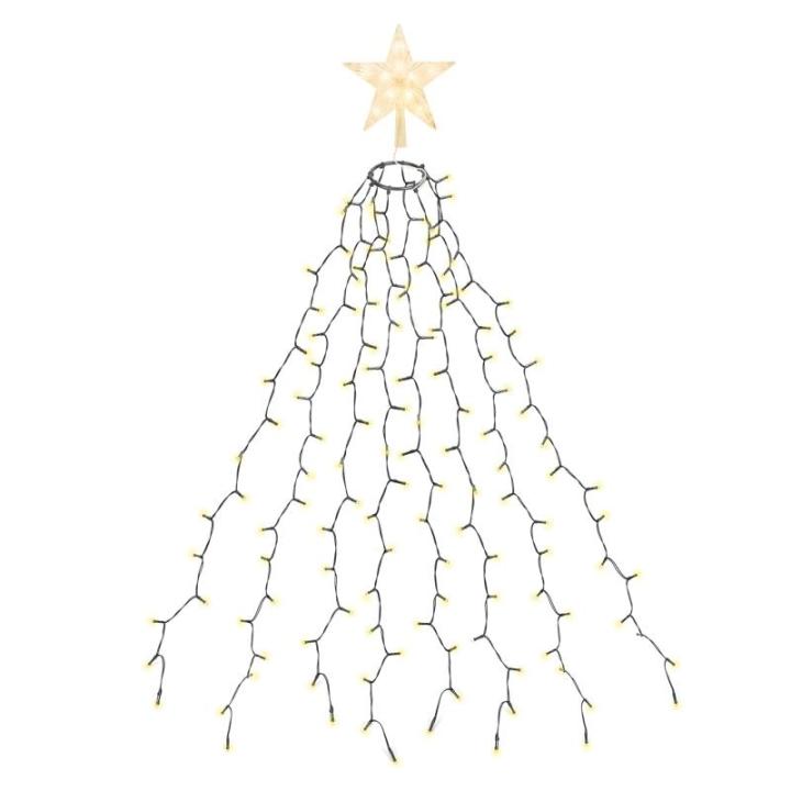 1,5 m kerstboom lichtketting met ring, 8 slingers en kerstboompiek ster, 210 LED kerstboomverlichting binnen met 8 modi, warm wit