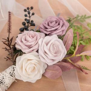 Kunstbloemen, rozen, 25 stuks, decoratieve kunstrozen met steel, voor doe-het-zelf bruiloftsfeest, Valentijnsdag, Moederdag, babyshower, woondecoratie, kleurverloop, paars