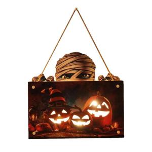 Kürbisschild Outdoor-Wandkunst | Kürbisschild Rustikale Wohndekoration | Rustikale Heimdekoration mit Seil, bedruckte Halloween-Veranda-Dekorationen (Wsgp 01b Kürbismumie)