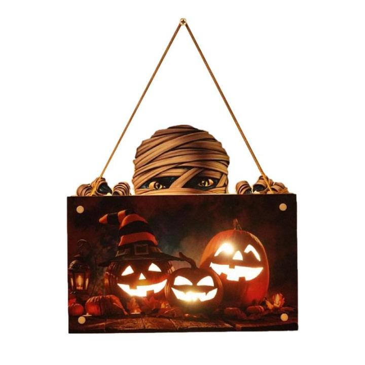 Kürbisschild Outdoor-Wandkunst | Kürbisschild Rustikale Wohndekoration | Rustikale Heimdekoration mit Seil, bedruckte Halloween-Veranda-Dekorationen (Wsgp 01b Kürbismumie)
