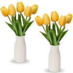 Kunstbloemen kunsttulpen bloemen als echte echte tulpen, hoogte 30 cm, met vaas van keramiek, decoratieve kunstplant (geel)