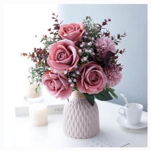 Kunstblumen Künstliche Blumen mit Topf, simulierte Seidenrose, gefälschte Bonsai-Pflanzen, Blumenarrangements für Zuhause, Hochzeit, Party, Büro für jeden Anlass