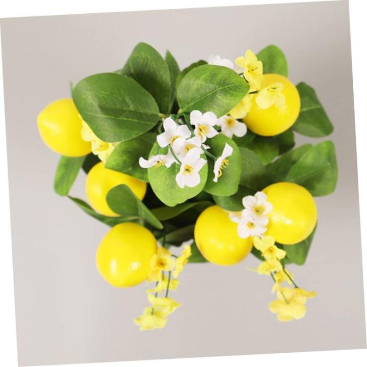 5St Zitronenstrauß Zitronenblumenarrangement gelbe Vase gelbes Dekor Zitronenblumenstrauß Künstlicher Zitronenzweig gefälschte Zitronendekor mit grünen Blättern Schaum Yellow