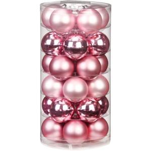 Inge Glazen | Mooie van glas | 30 kegels in blik | kerstboomversiering kerstboomversiering kerstboomballen (Pink Blush | roze glans/mat)