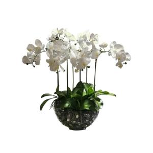 Kunstblumen Tischblumen-Mittelstücke – künstliche Schmetterlings-Orchideen-Arrangement im Topf, PU-Phalaenopsis-Blumen für jeden Anlass