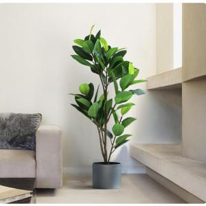 Lebensechter Kunstbaum Künstliche Pflanzen Gefälschter Gummibaum Grünes Blatt Tropische Pflanzen mit Topfgrün Floral Jungle Party Home Garden Decor Dekorationspflanze