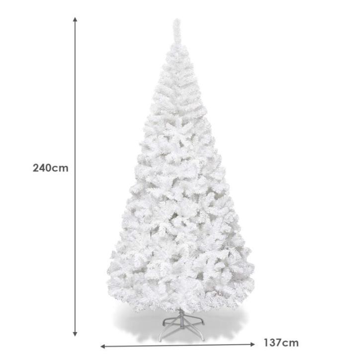 Kunstkerstboom, 240 cm, dennenboom met metalen standaard, pvc-naalden, kunstboom, ideaal voor thuis, kantoor, winkels en hotels, wit