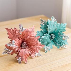 1 Stück Pailletten Weihnachten Blumen, Glitzer Künstliche Weihnachtsstern, Künstliche Blumen zu Weihnachten, Deko Blumen für Weihnachtsbaum, Hochzeit, Ornamente,Grün