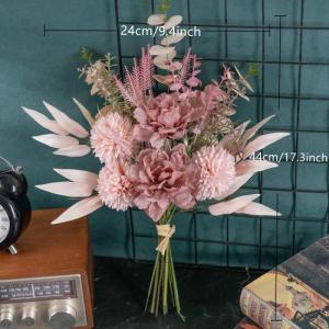 Kunstblumen Künstliche Pflanzen Blumen Deko Seidenblumen Hortensien Blumenarrangements Kernstück Hochzeit Blumenstrauß(Rouge)