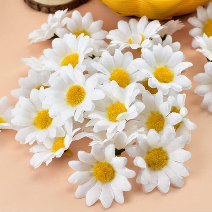 100 stuks gerbera madeliefjes, , kleine madeliefjes, , stoffen bloemen, ontworpen voor bloemendecoraties, doe-het-zelf (witte madeliefjes)