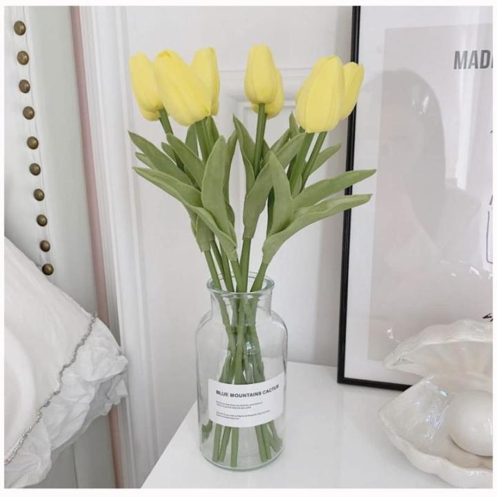Kunstblumen Simulations-Tulpenstrauß in Glasvase, künstlicher gefälschter Blumentopf für Tischdekoration, Badezimmer-Ornamente im Innenbereich für jeden Anlass