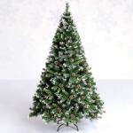 Weihnachtsbaum, 9,8 Fuß beflockter Schnee-Weihnachtsbaum, künstliche Weihnachtskiefern mit aufklappbarer Tannenzapfendekoration, unbeleuchtet, Metallständer for festliche Feiert