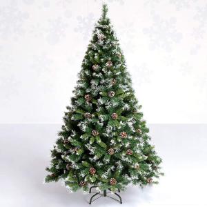 Weihnachtsbaum, 9,8 Fuß beflockter Schnee-Weihnachtsbaum, künstliche Weihnachtskiefern mit aufklappbarer Tannenzapfendekoration, unbeleuchtet, Metallständer for festliche Feiert