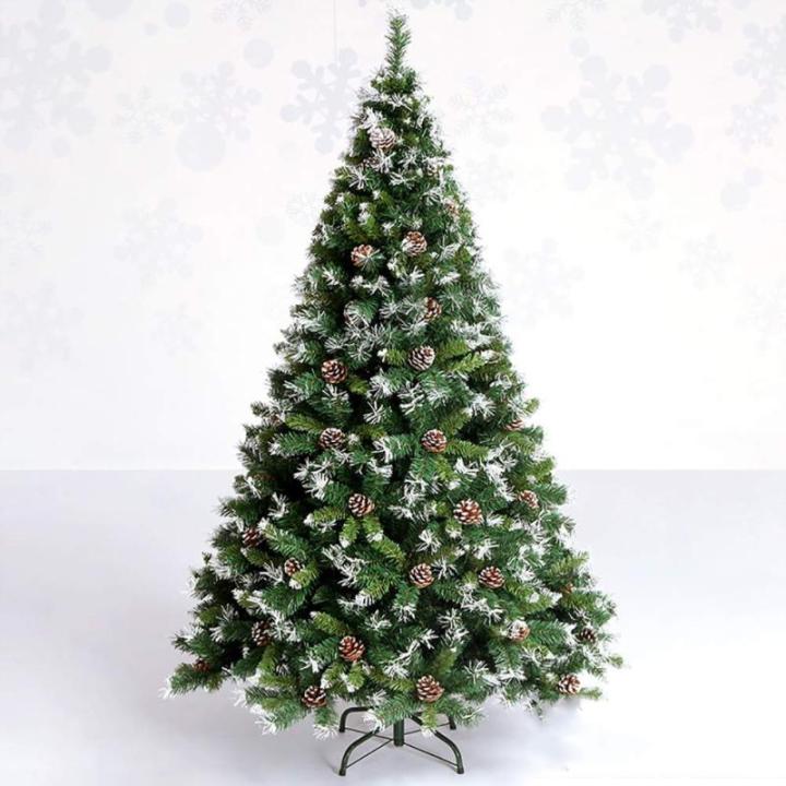 Weihnachtsbaum, 9,8 Fuß beflockter Schnee-Weihnachtsbaum, künstliche Weihnachtskiefern mit aufklappbarer Tannenzapfendekoration, unbeleuchtet, Metallständer for festliche Feiert
