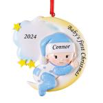 Gepersonaliseerde kersthangers met de naam Baby's eerste Kerstmis - 2023 kunsthars kerstboomversiering gepersonaliseerde , cadeaus voor baby's, zoon, kleinkinderen maan