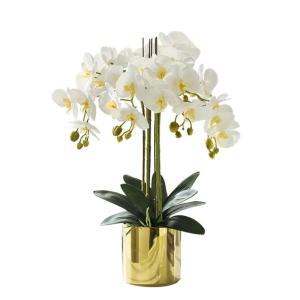Kunstblumen Phalaenopsis-Blumenarrangement, künstliche Pflanzen und vergoldetes Keramikvasen-Set, simulierte Blumen-Tischdekoration für jeden Anlass