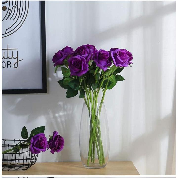 12 stuks Kunstmatige Rozen, 53cm Kunstrozen Enkele Lange Steel , Realistische voor Bruiloftsboeket, Thuis Tuin Woonkamer Hotel Kantoor Decoratie (Violett)